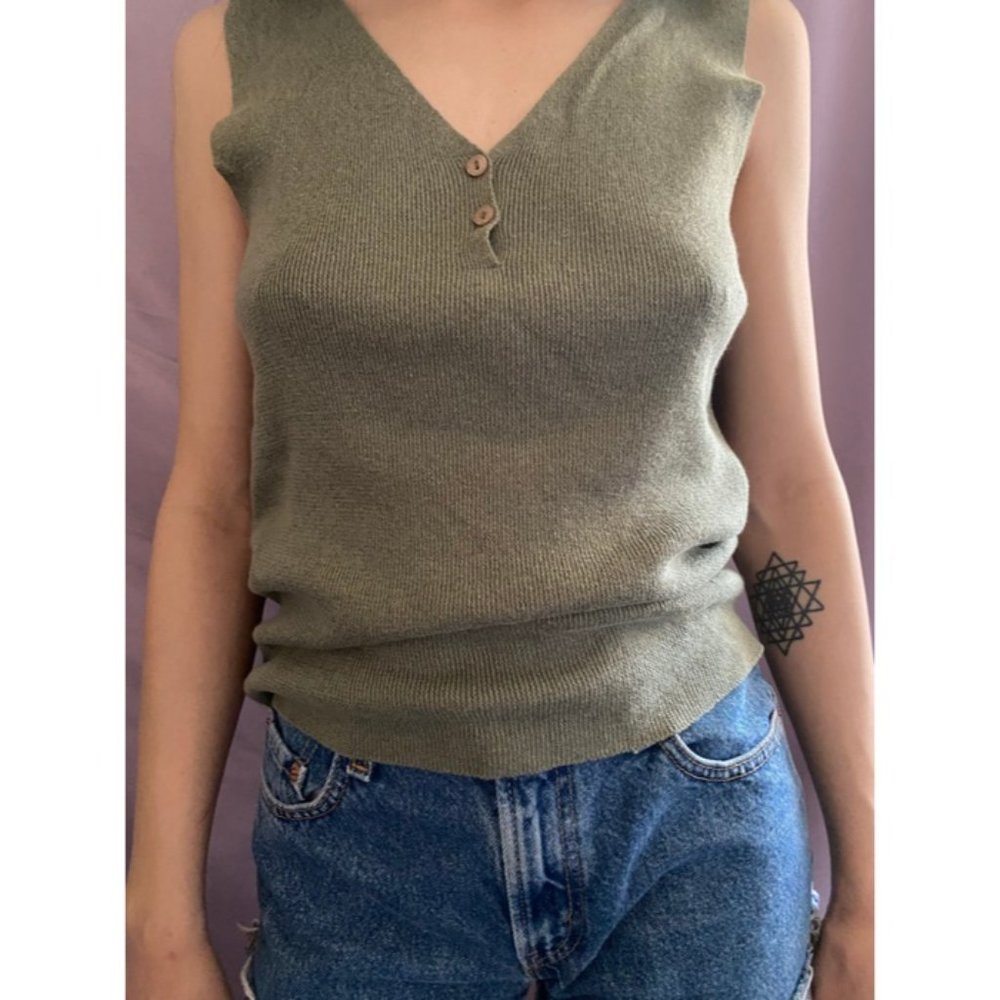 Free people green linen sleeveless tank top